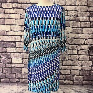 Chico's Blue, Black & White Faux Wrap Dress Size M/10